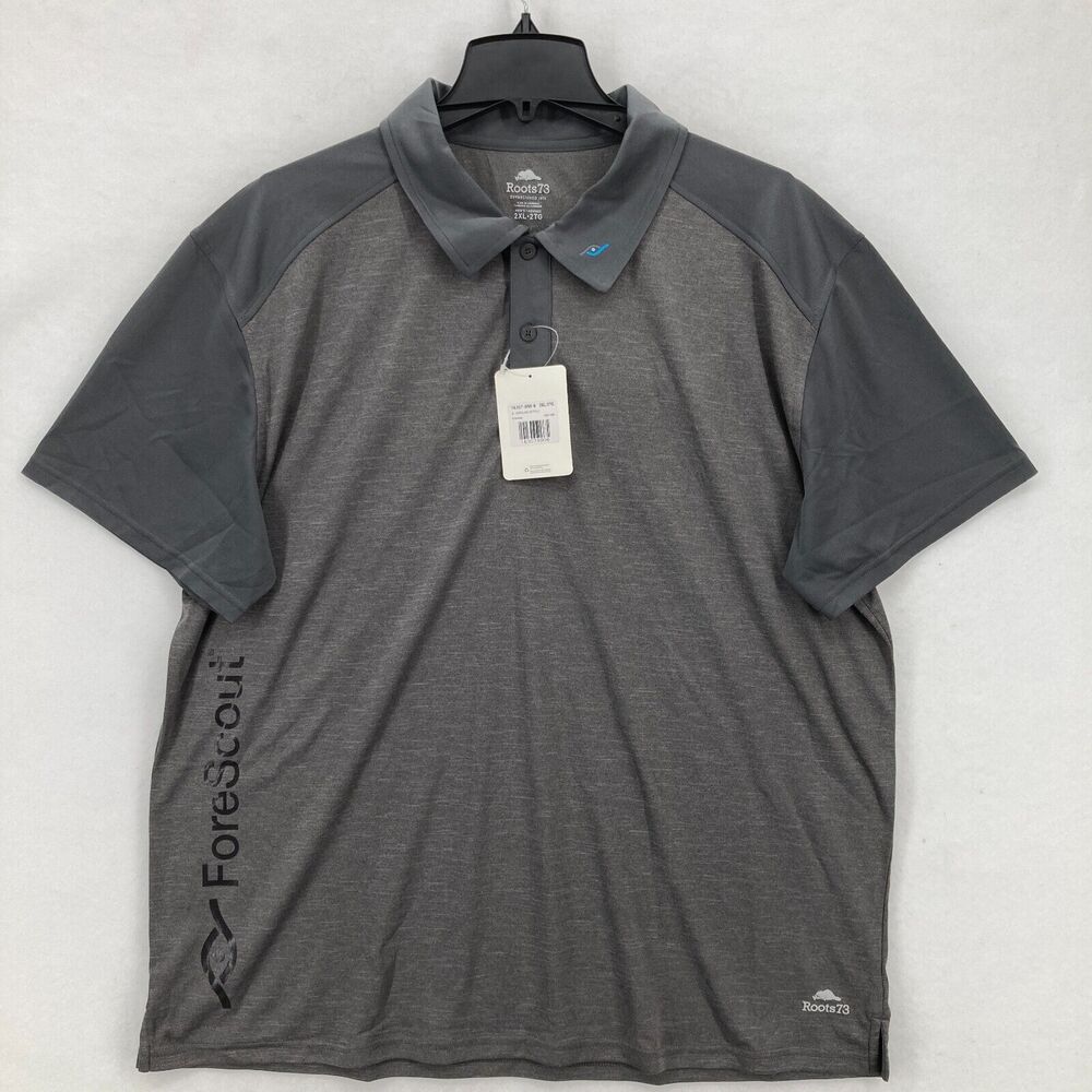 Roots 73‎ Rapid Lake SS Polo Shirt Mens 2XL Charcoal Gray Forescout Logo NWT